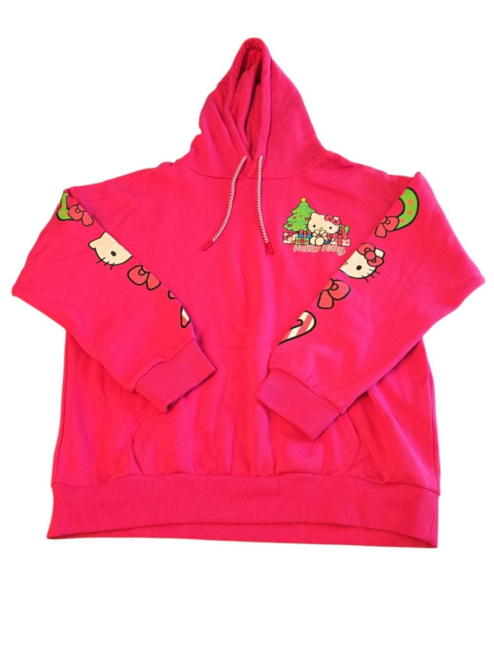 Sanrio Isaac Morris Hello Kitty Christmas Hoodie Fuchsia Pink Pullover Size M